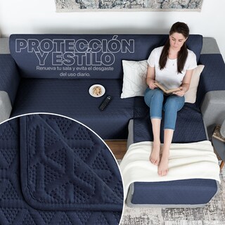 Foto 3 | Protector Cubresala Funda Sofá en Forma De L Real Textil Azul Marino