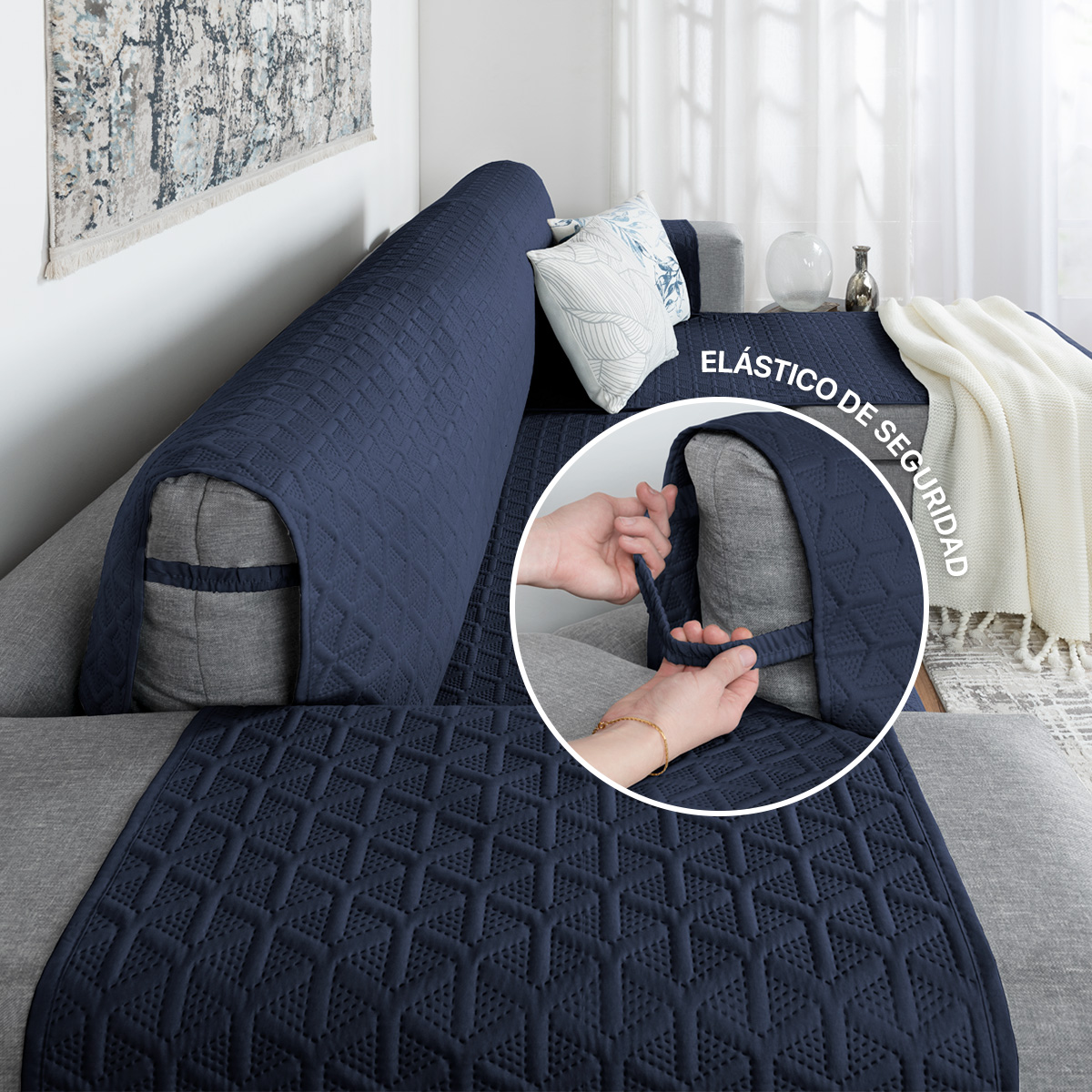 Foto 6 | Protector Cubresala Funda Sofá en Forma De L Real Textil Azul Marino