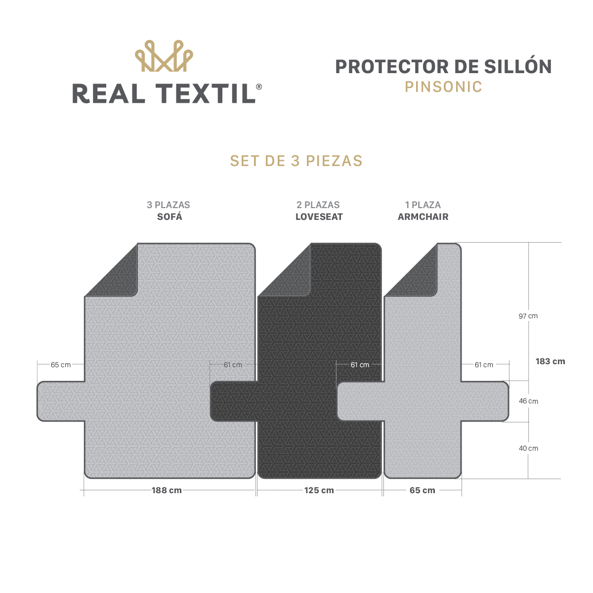 Foto 4 | Juego de Protector Cubre Sala Real Textil Pinsonic Doble Vista 3 Piezas Tinto