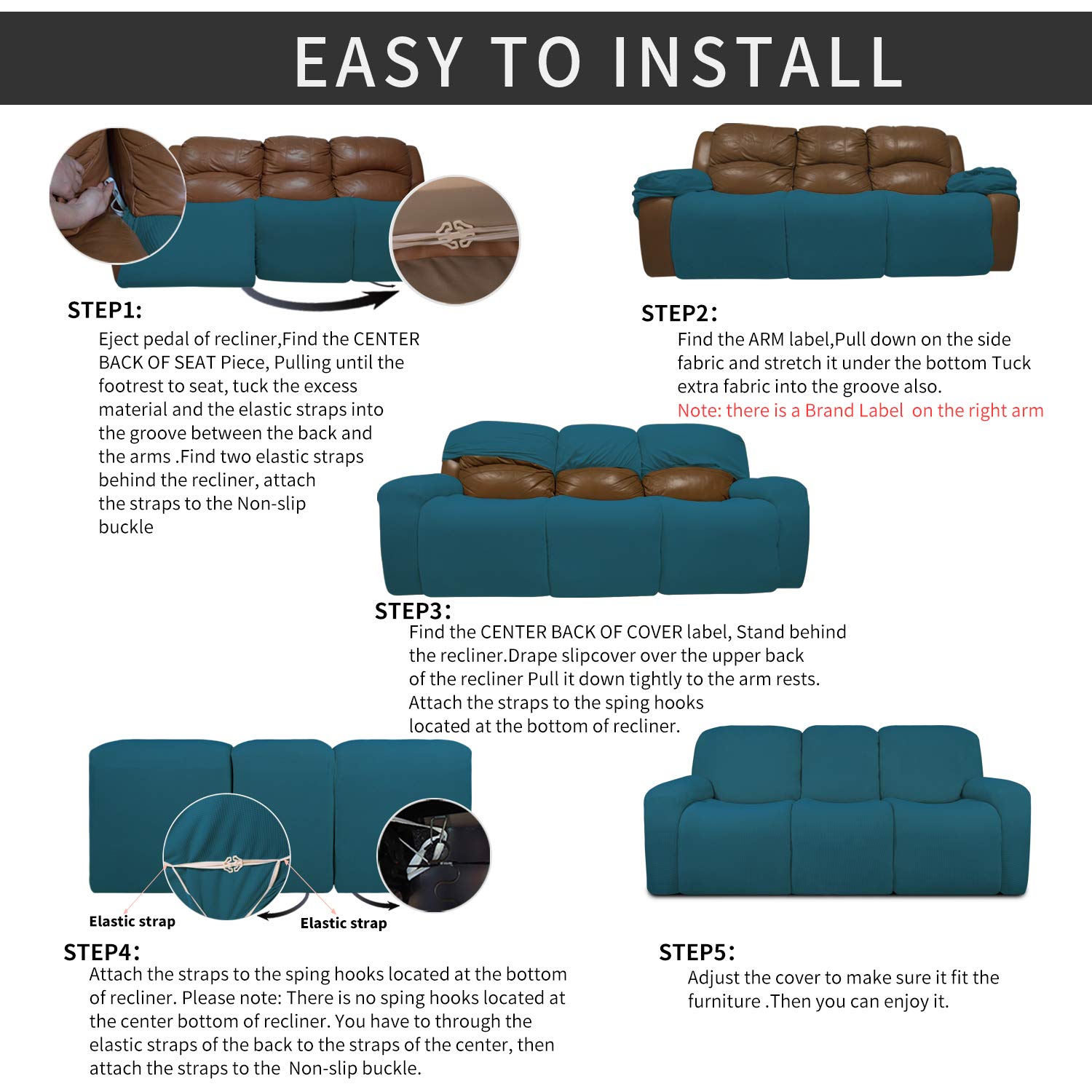 Foto 5 pulgar | Sofá Slipcover, Reclinable, Fácil De Usar, 8 Piezas, Tela Elástica - Venta Internacional.