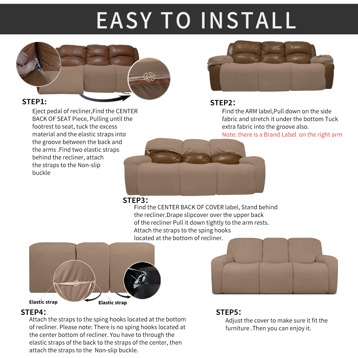 Foto 5 pulgar | Sofá Slipcover, Reclinable, Fácil De Usar, 8 Piezas, Poliéster Elástico - Venta Internacional.