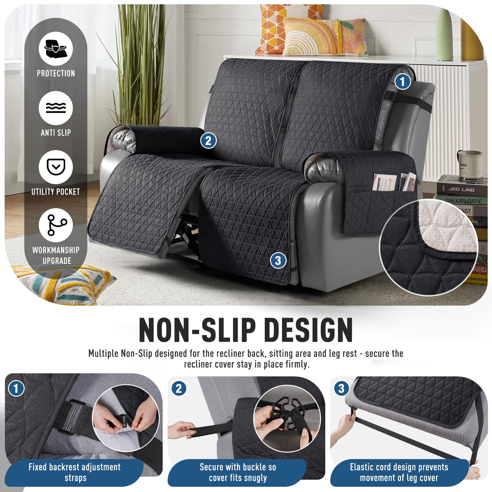 Foto 4 pulgar | Funda Impermeable para Sofá Reclinable Taococo de 2 Plazas Negro - Venta Internacional
