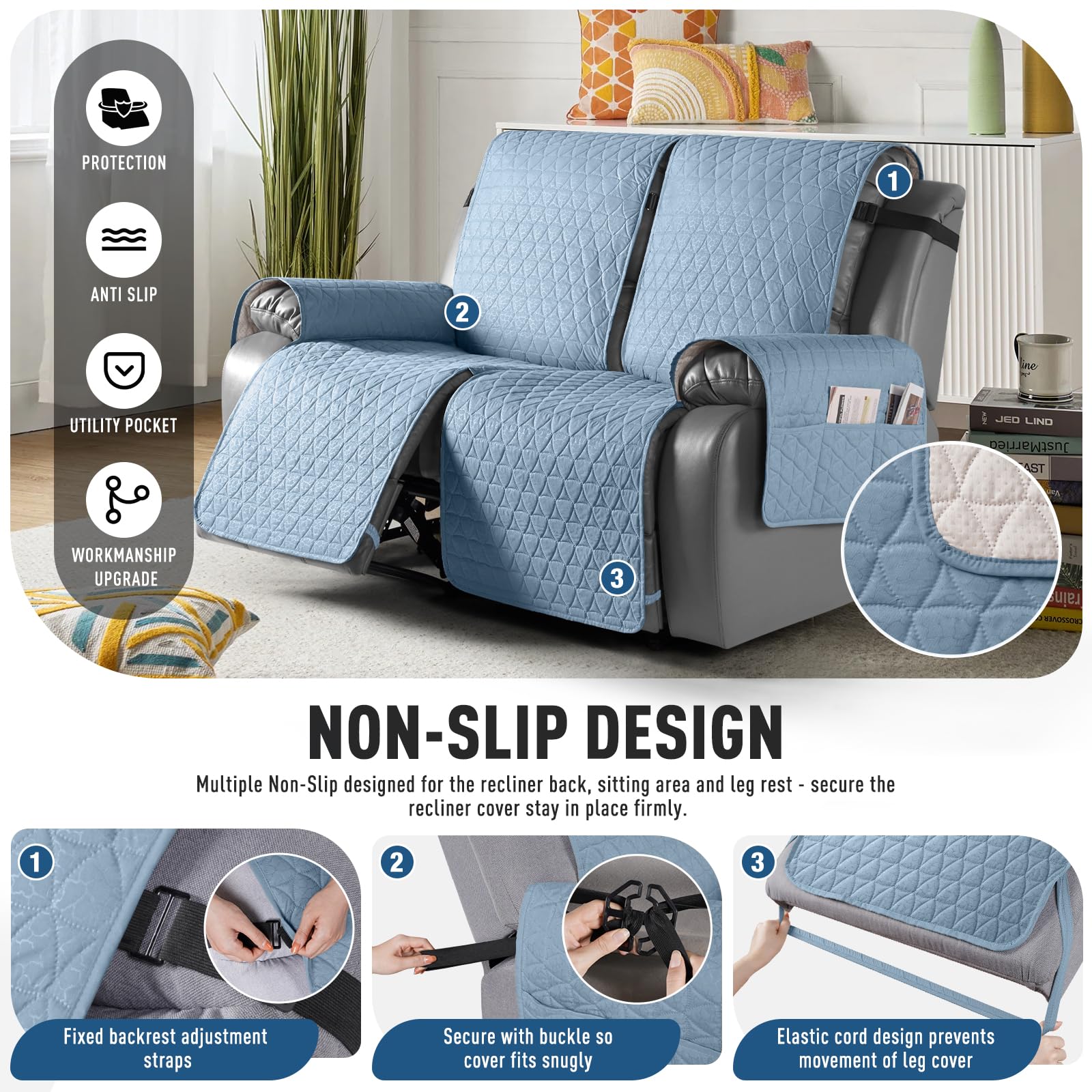 Foto 4 pulgar | Funda Impermeable para Sofá Reclinable 2 PlazasAzul Cielo - Venta Internacional
