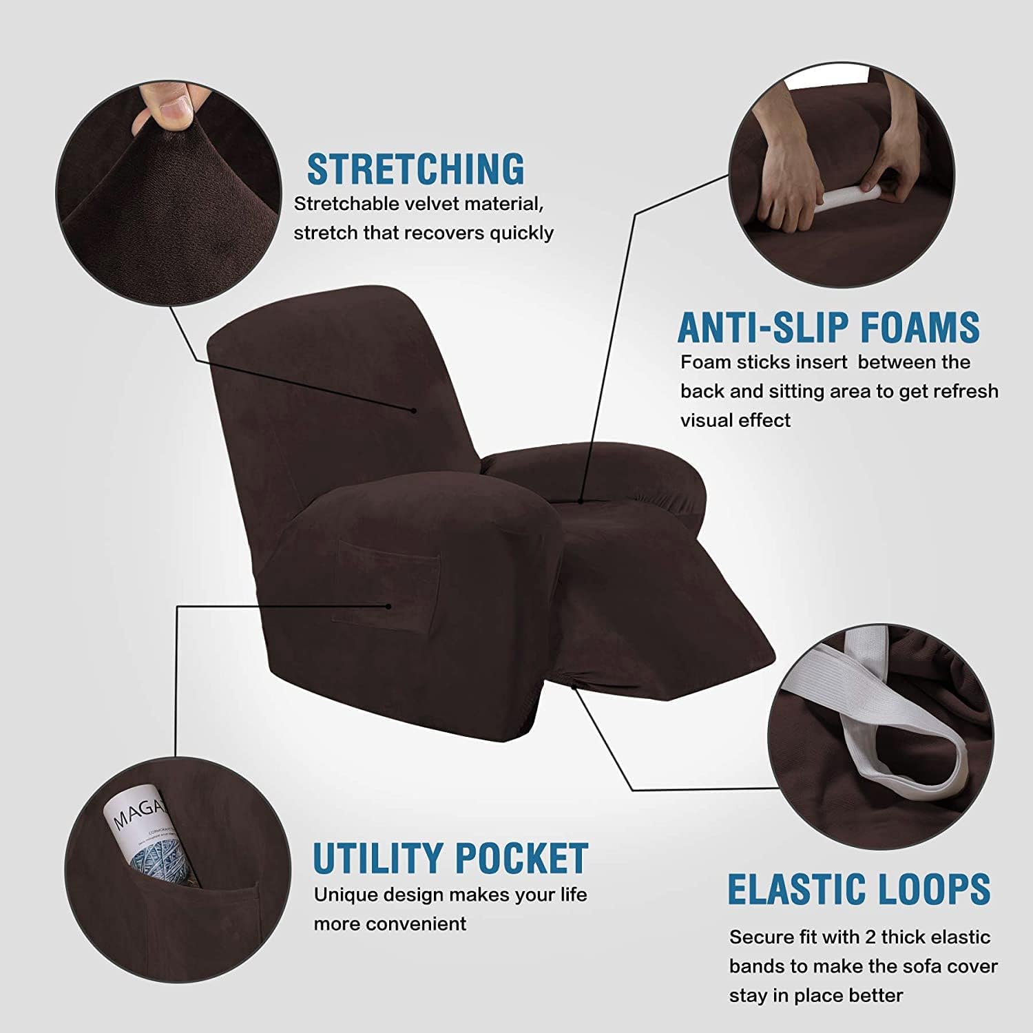 Foto 3 pulgar | Fundas Antideslizantes Para Sillones Reclinables H.versailtex Velvet Plush Brown - Venta Internacional.