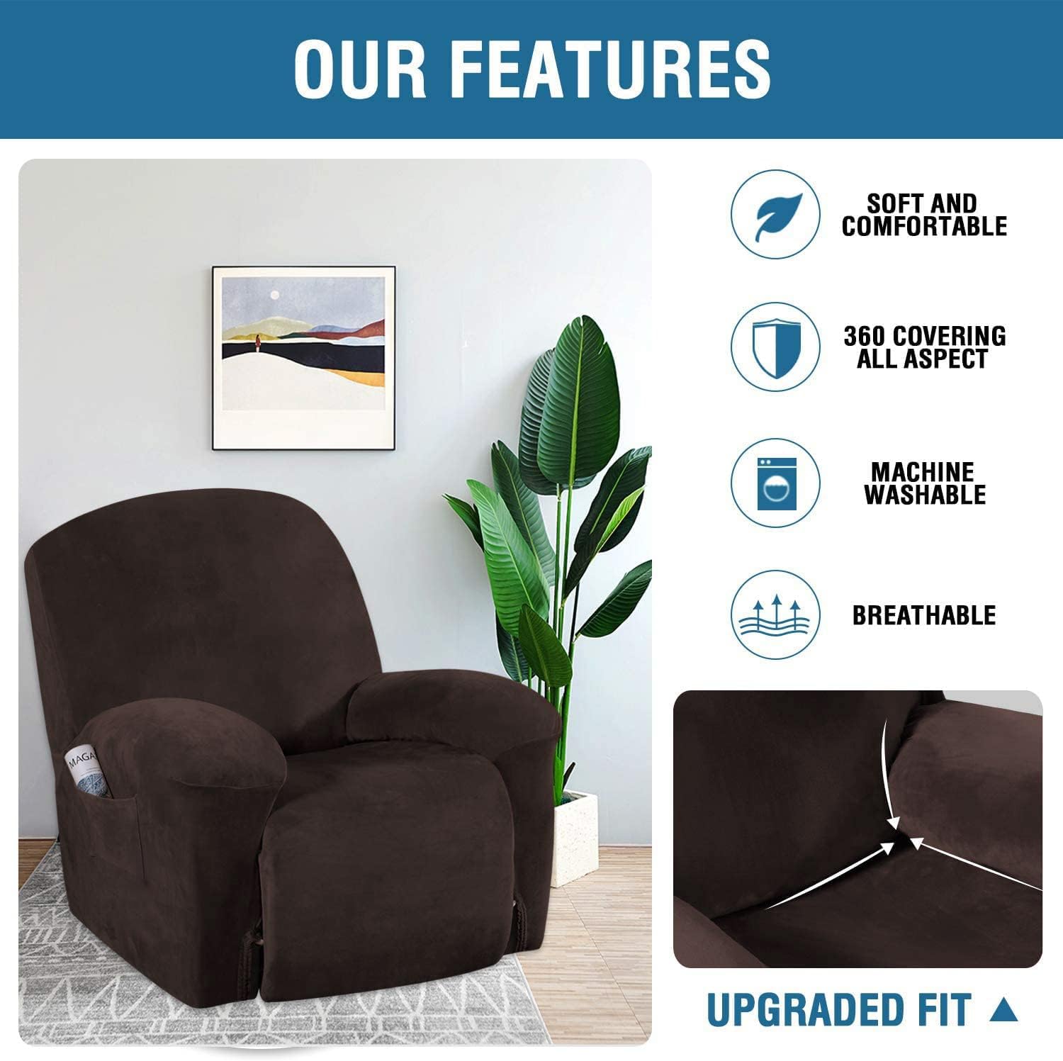 Foto 5 pulgar | Fundas Antideslizantes Para Sillones Reclinables H.versailtex Velvet Plush Brown - Venta Internacional.