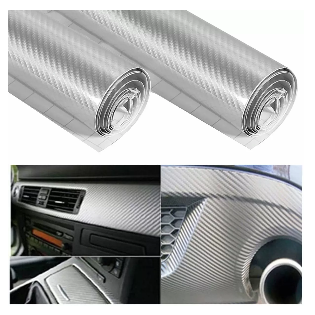 Foto 4 pulgar | Vinil Automotriz Fibra de Carbono 300 cm X 30 cm 6 d 2 piezas Plata