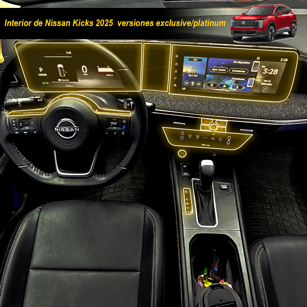Foto 3 pulgar | Protector Interior Para Nissan Kicks 2025 Versiones Platinum Y Exclusive Ppf Para Auto