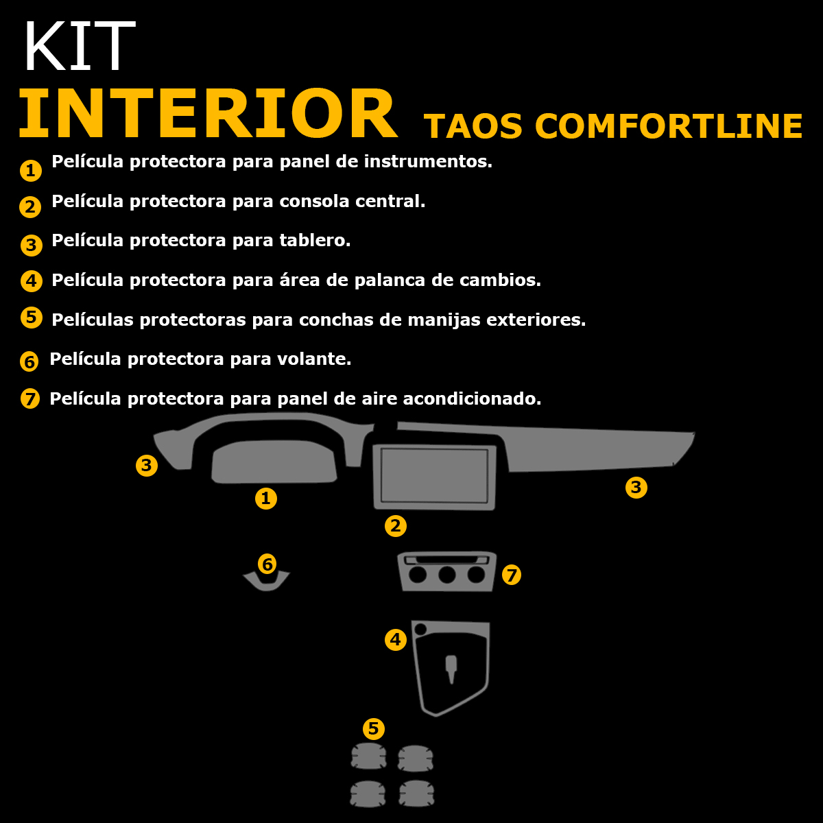 Foto 3 pulgar | Protectores Ppf Para Interior De Vw Taos Comfortline 2025