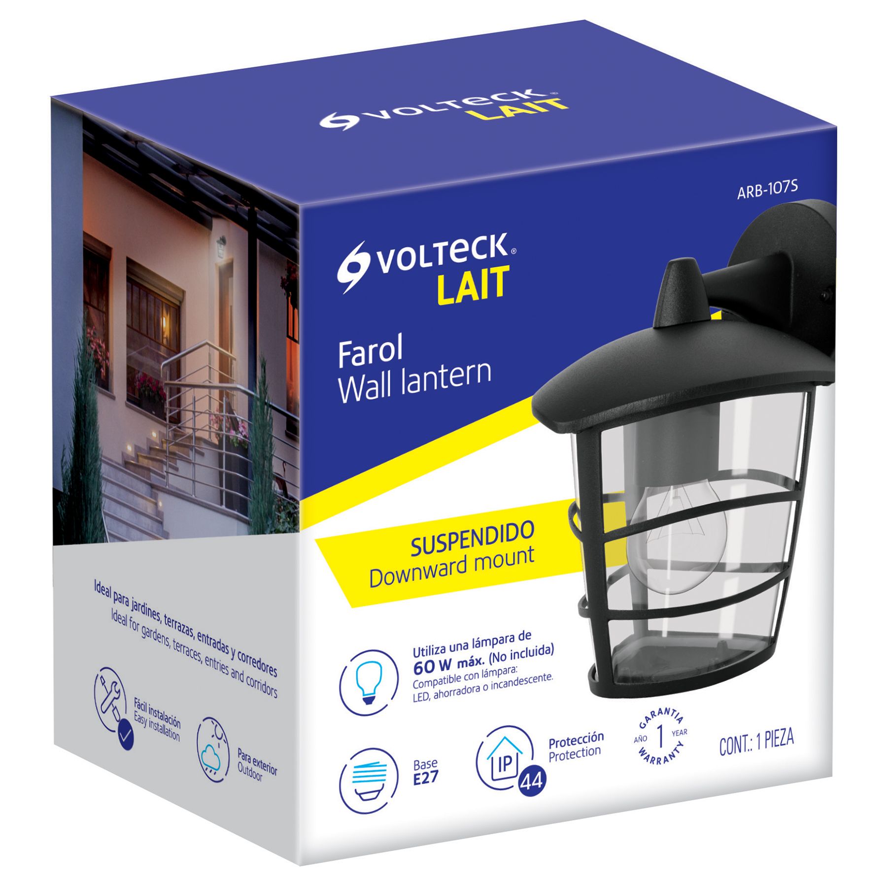 Foto 2 | Arbotante Farol Susp con Diseño Moderno Volteck color Negro