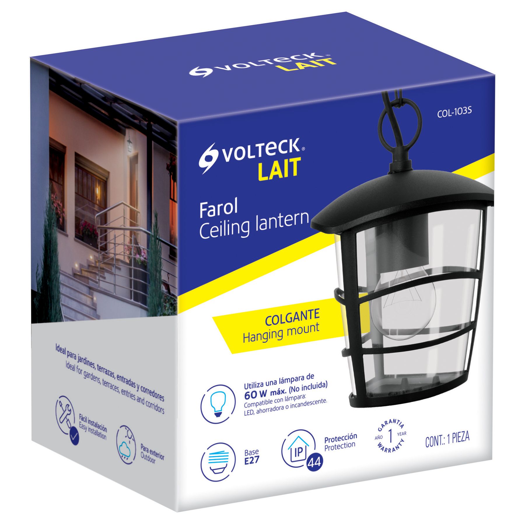 Foto 2 | Arbotante Farol Colgante Volteck con Diseño Moderno color Negro