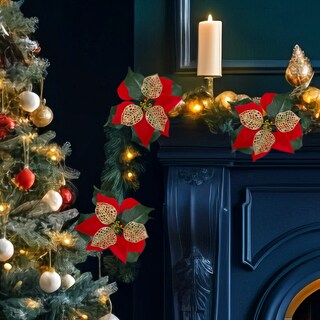 Foto 5 | Serie Decorativa Navideña Noche Buena Paquete 3 Pz Luz Led Flores Plásticas 4 Mt Cable Transparente
