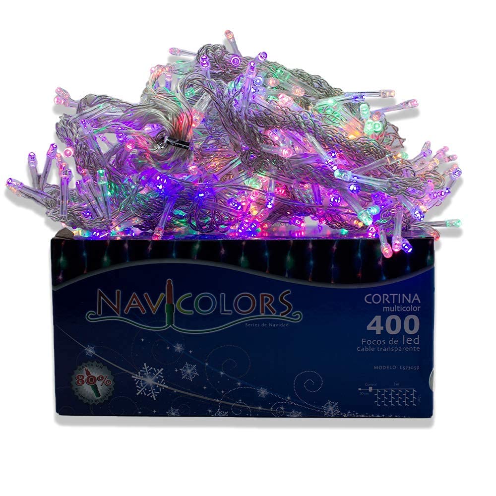 Cortina Decorativa Luz Led 400 Focos Multicolor 3 X 1.5 M Fija Cable Transparente