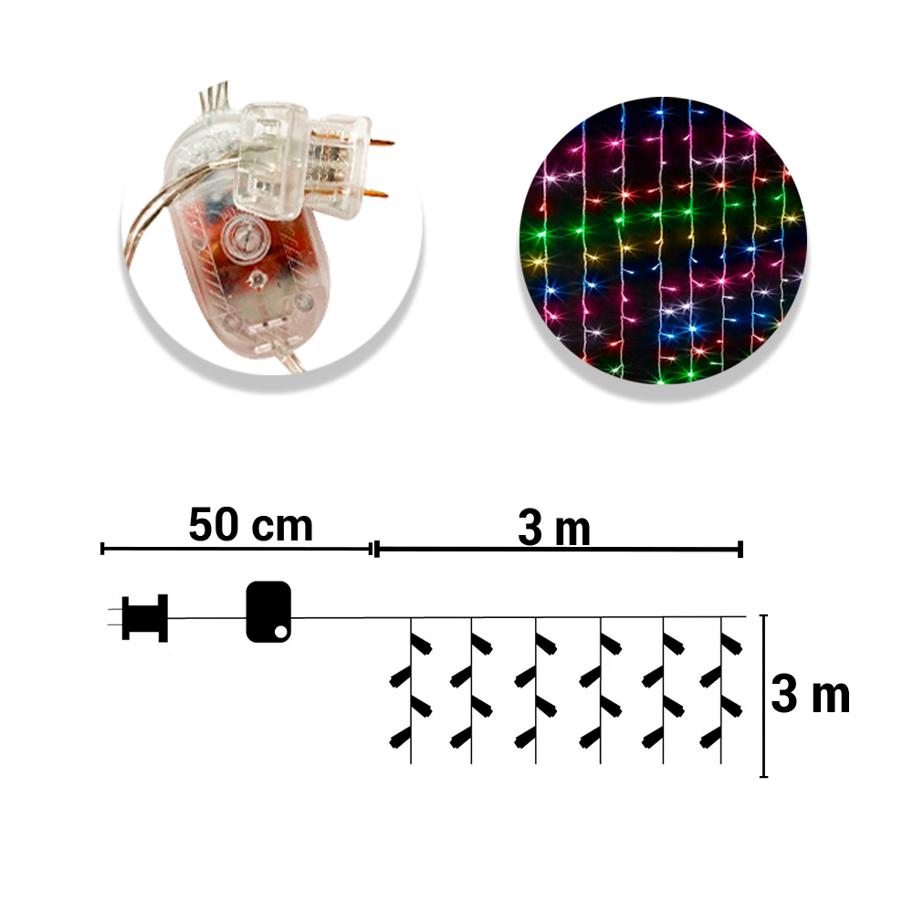 Foto 4 pulgar | Cortina Decorativa Genérico Luz Led Multicolor 800 Focos 3x3 m Fija Cable Transparente