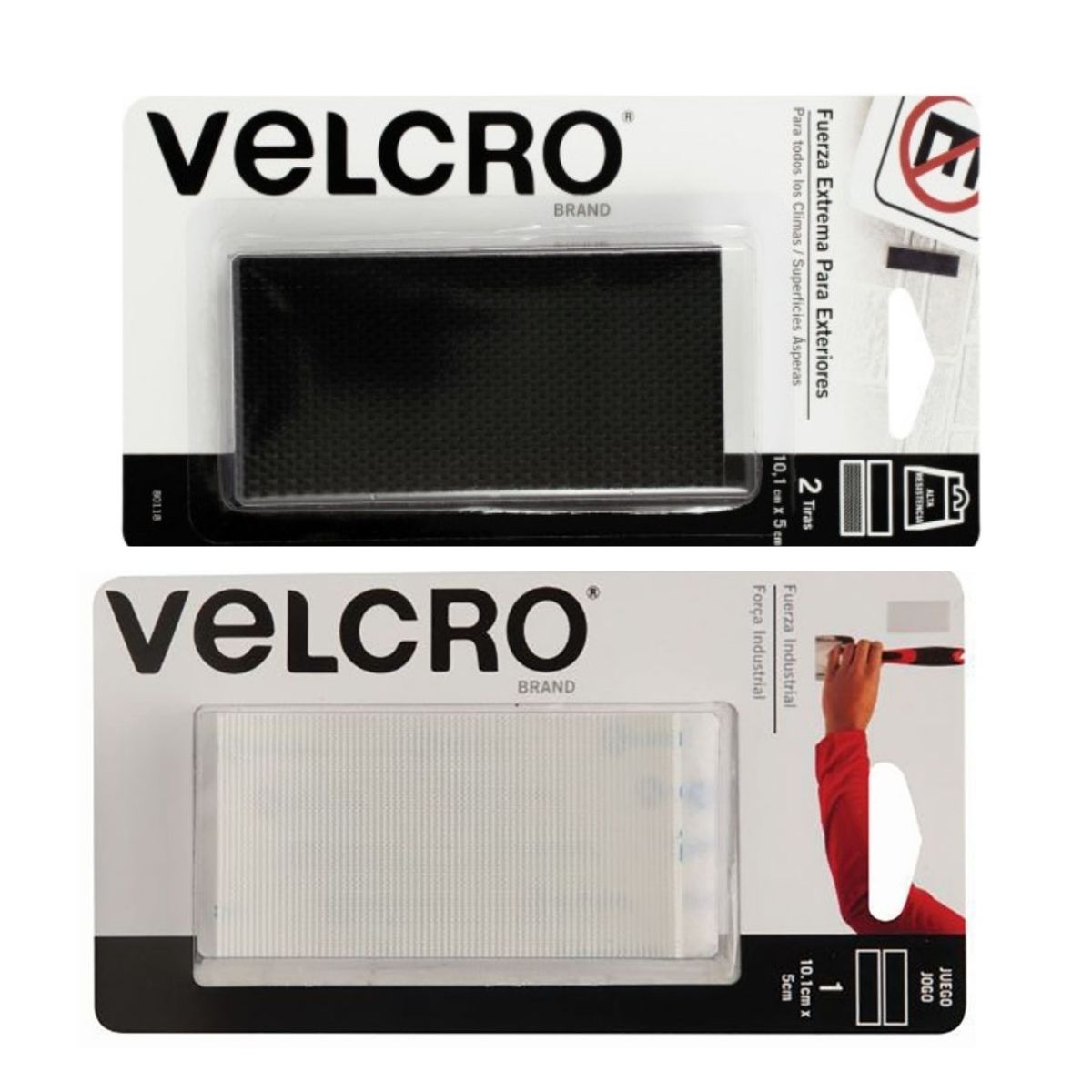 Set de 2 Piezas Tiras Sujetadoras con Adhesivo de Alta Resistencia Velcro colores Blanco y Negro 10.1 x 5 cm