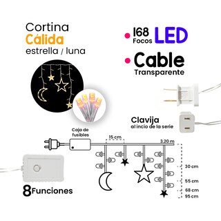 Foto 2 | Cortina Decorativa Luz Led Cálida de Estrella y Luna con 168 Focos y 8 Funciones