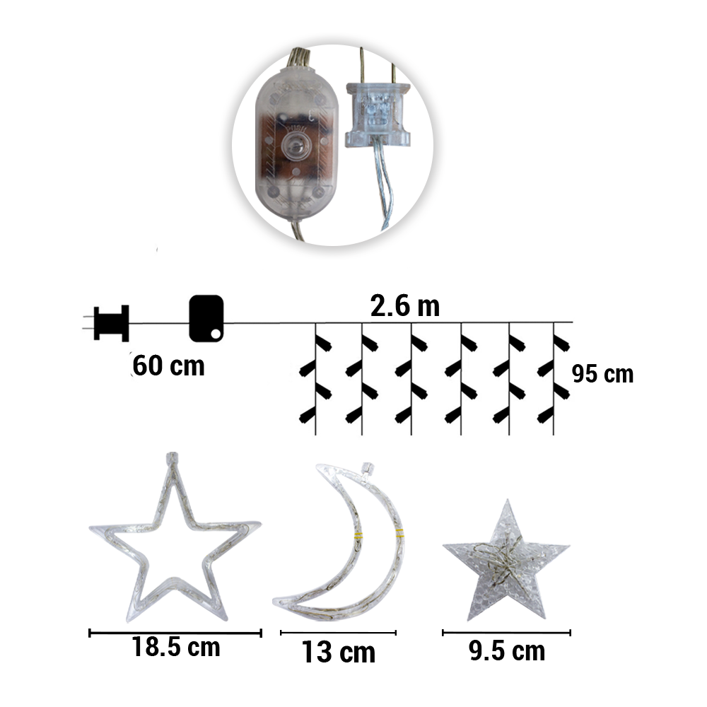 Foto 2 | Cortina Decorativa Luz Led Fría de Estrella y Luna con 168 Focos y 8 Funciones