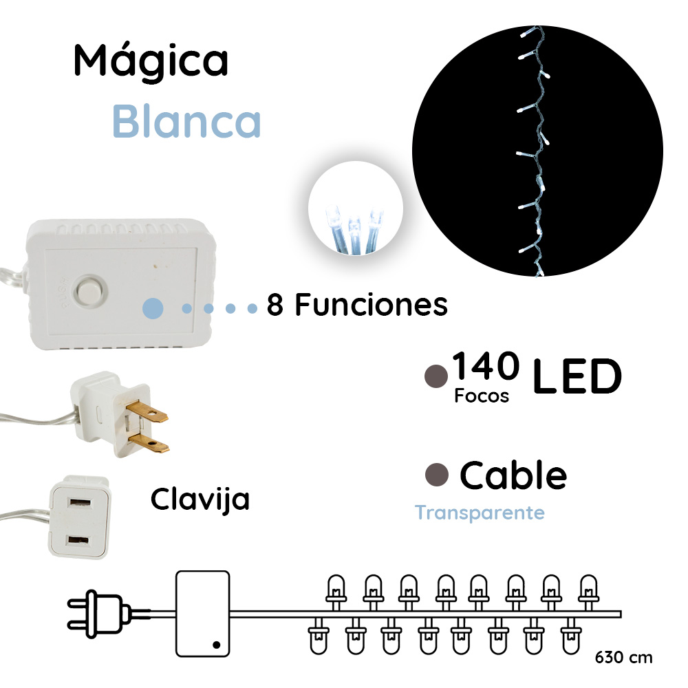 Foto 2 | Serie Decorativa Mágica de Luz Led con 140 Focos y 8 Funciones de 6.3 m