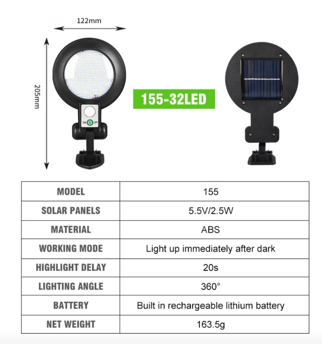 Foto 4 pulgar | Lámpara Solar para Exteriores Malubero color Negro Contra Agua Sensor Movimiento