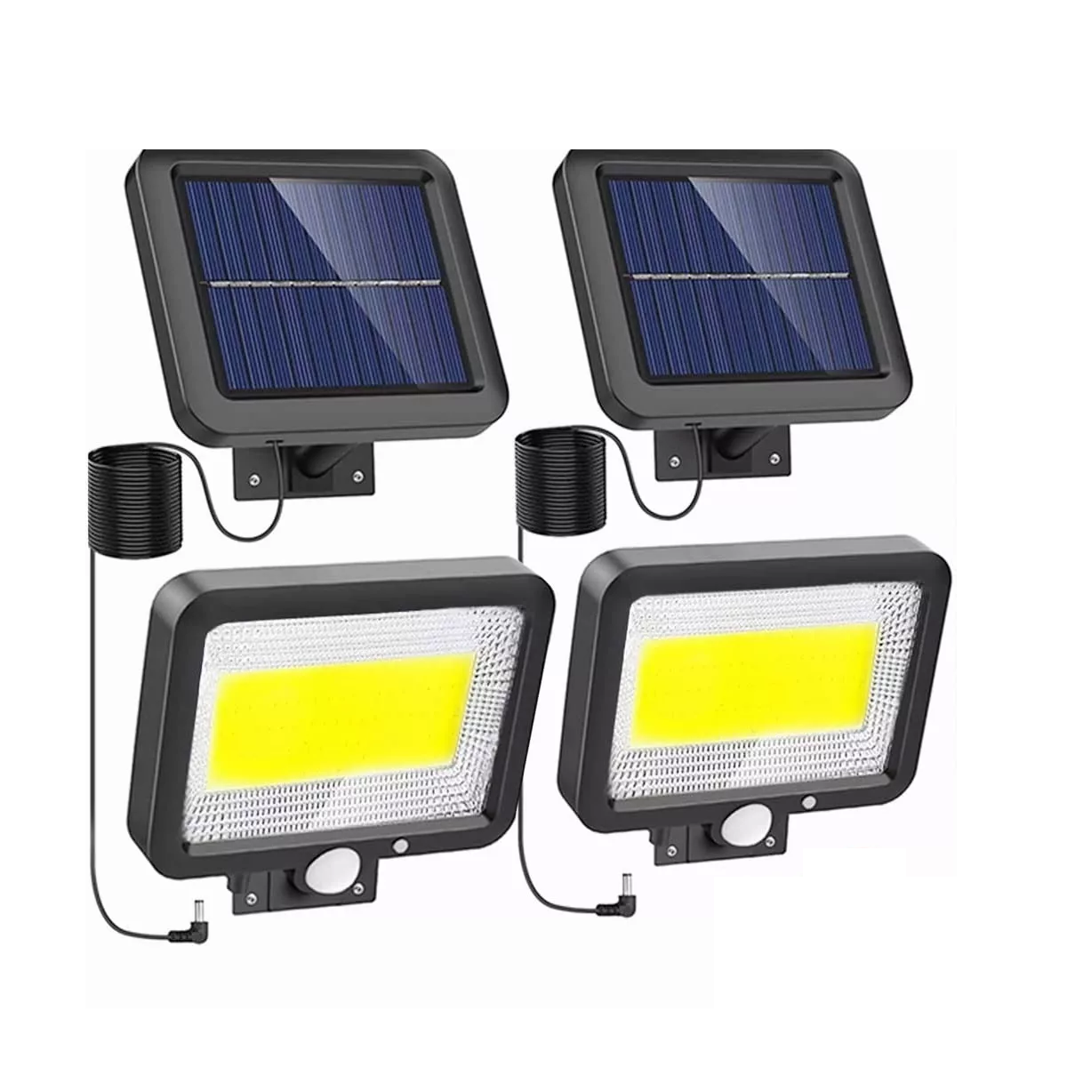 Set 100 Led Lámpara Solar Pared Sensor 3modos+remoto 60w 2 piezas Eo Safe Imports Esi-3835 color Negro