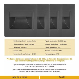 Foto 3 | Lámpara Escalera LED BELUG color Negro para Pared con Luz Blanca Cálida 4 PZAS