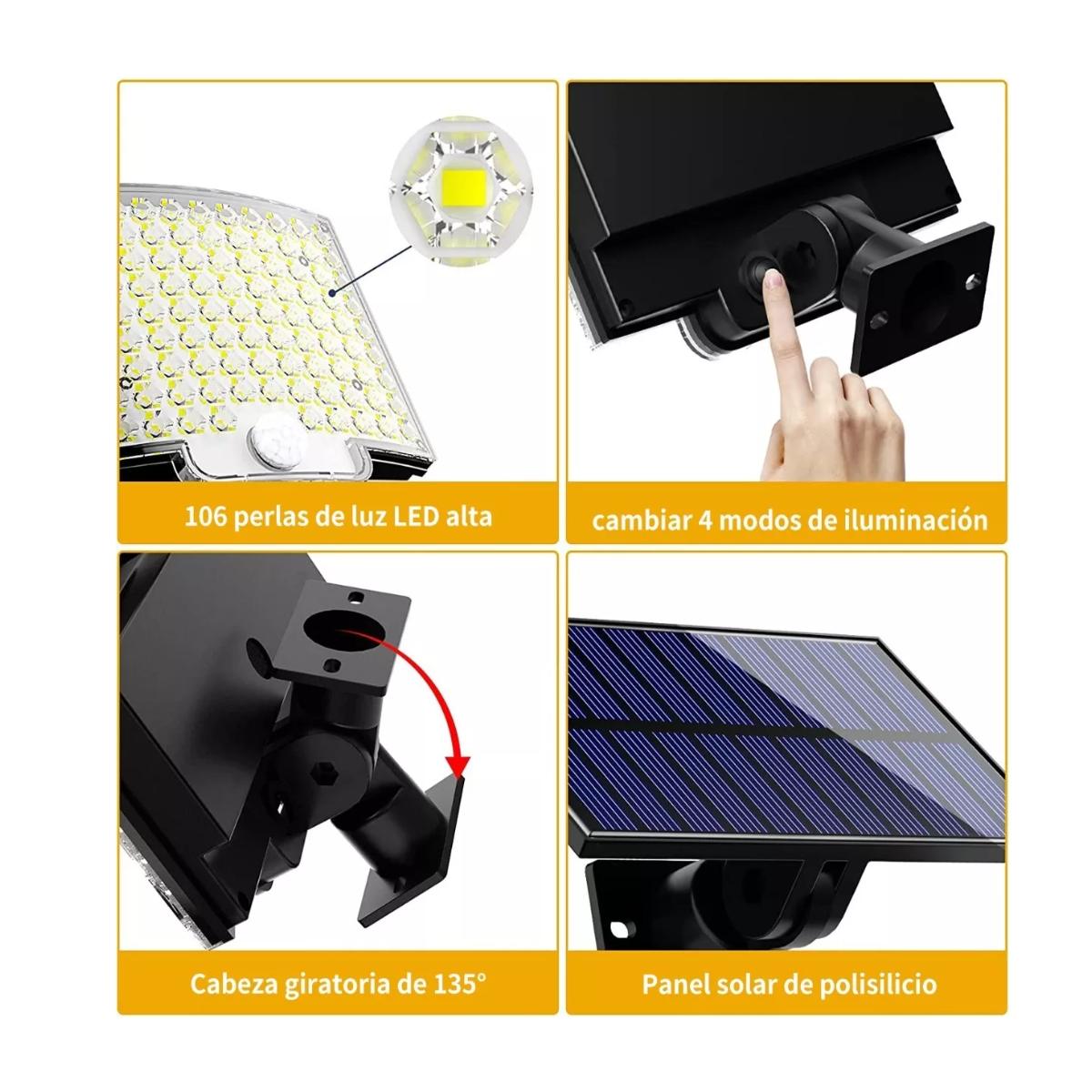 Foto 4 pulgar | Lámpara Solar 106 Led De Pared Exteriores Sensor Luz 4 Modos Esi-6010 Negro