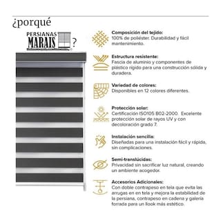 Foto 5 | Persiana Marais Enrollable Oxford Duo Woodline 80 x 120 cm