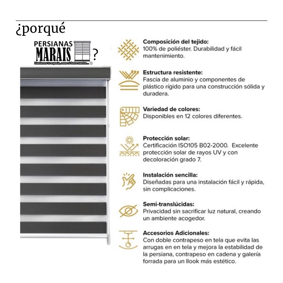 Foto 6 pulgar | Persiana Marais Enrollable Oxford Duo Woodline 140 x 200 cm
