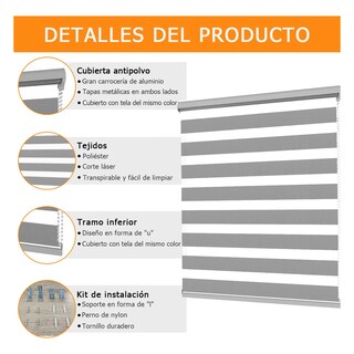 Foto 3 | Persiana Doble Capa 100x200 Cm Enrollable Eo Safe Imports Esi-20471 Gris