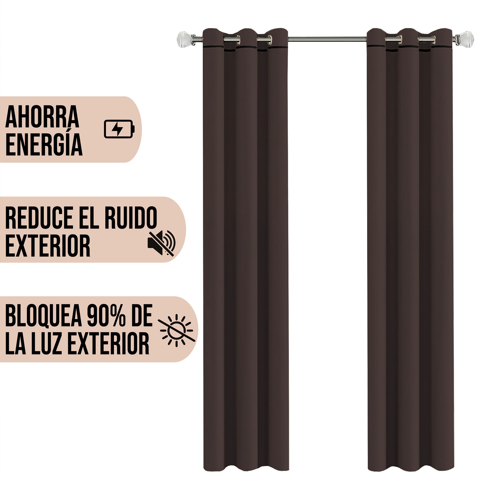 Foto 3 pulgar | Cortinas Black Out Lisas Color Chocolate Con Argollas