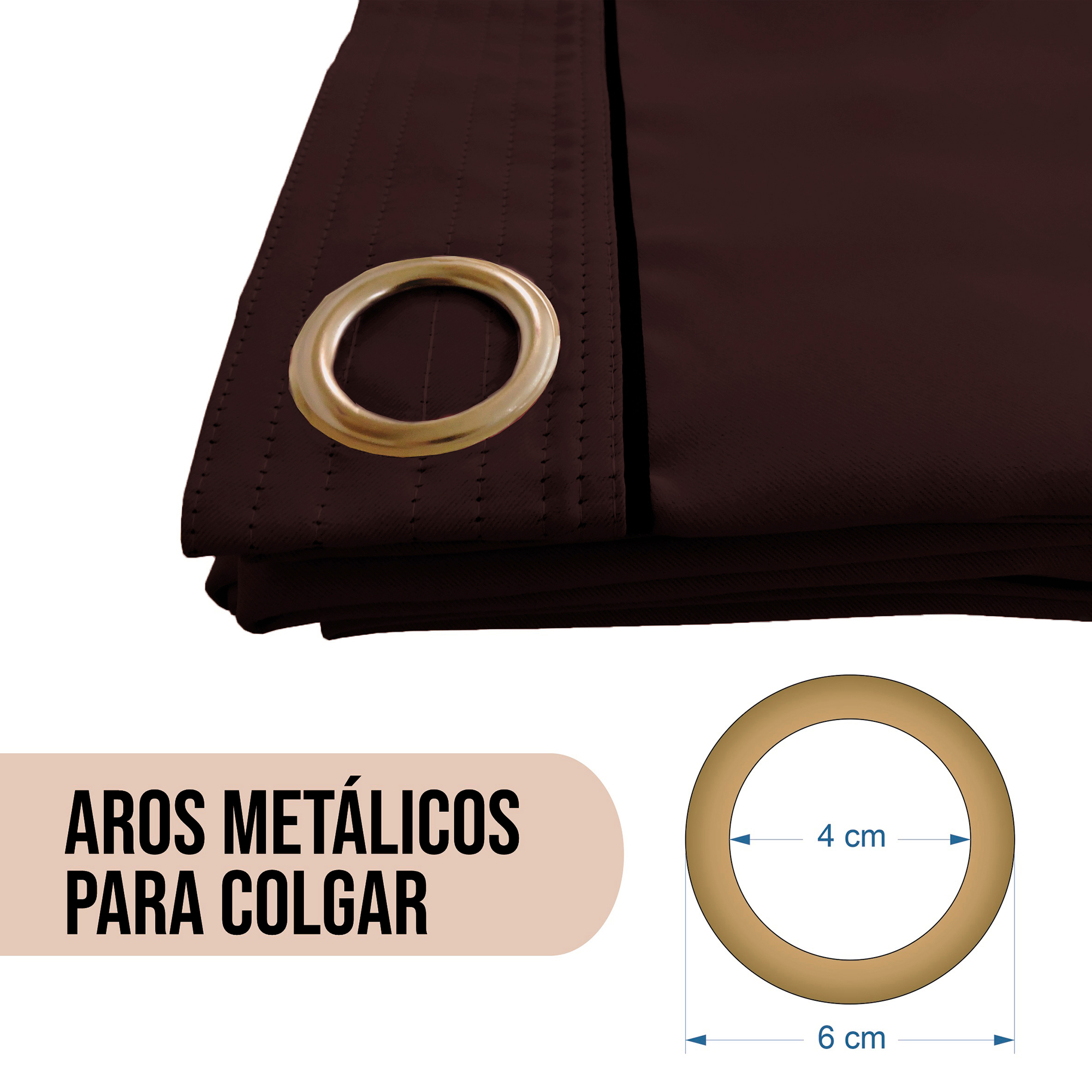 Foto 4 pulgar | Cortinas Black Out Lisas Color Chocolate Con Argollas