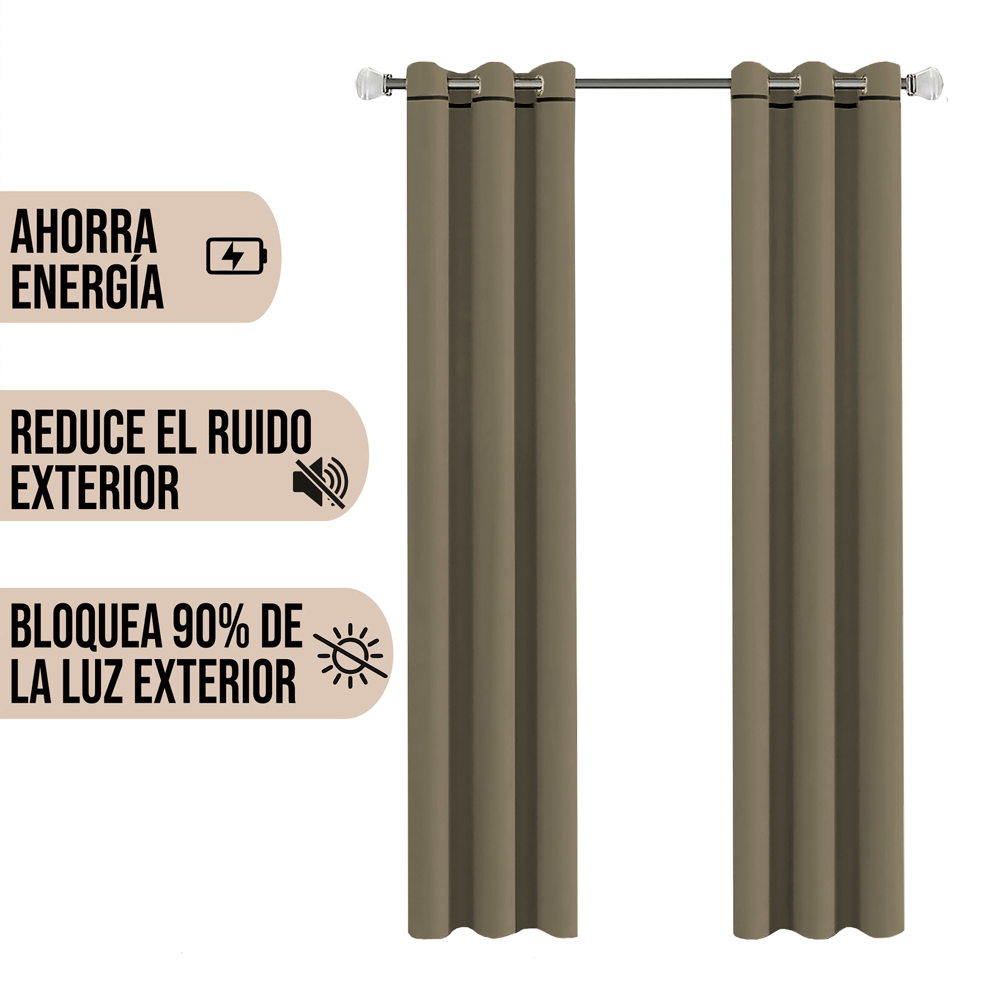 Foto 3 pulgar | Cortinas Black Out Lisas Aquila color Caqui Con Argollas