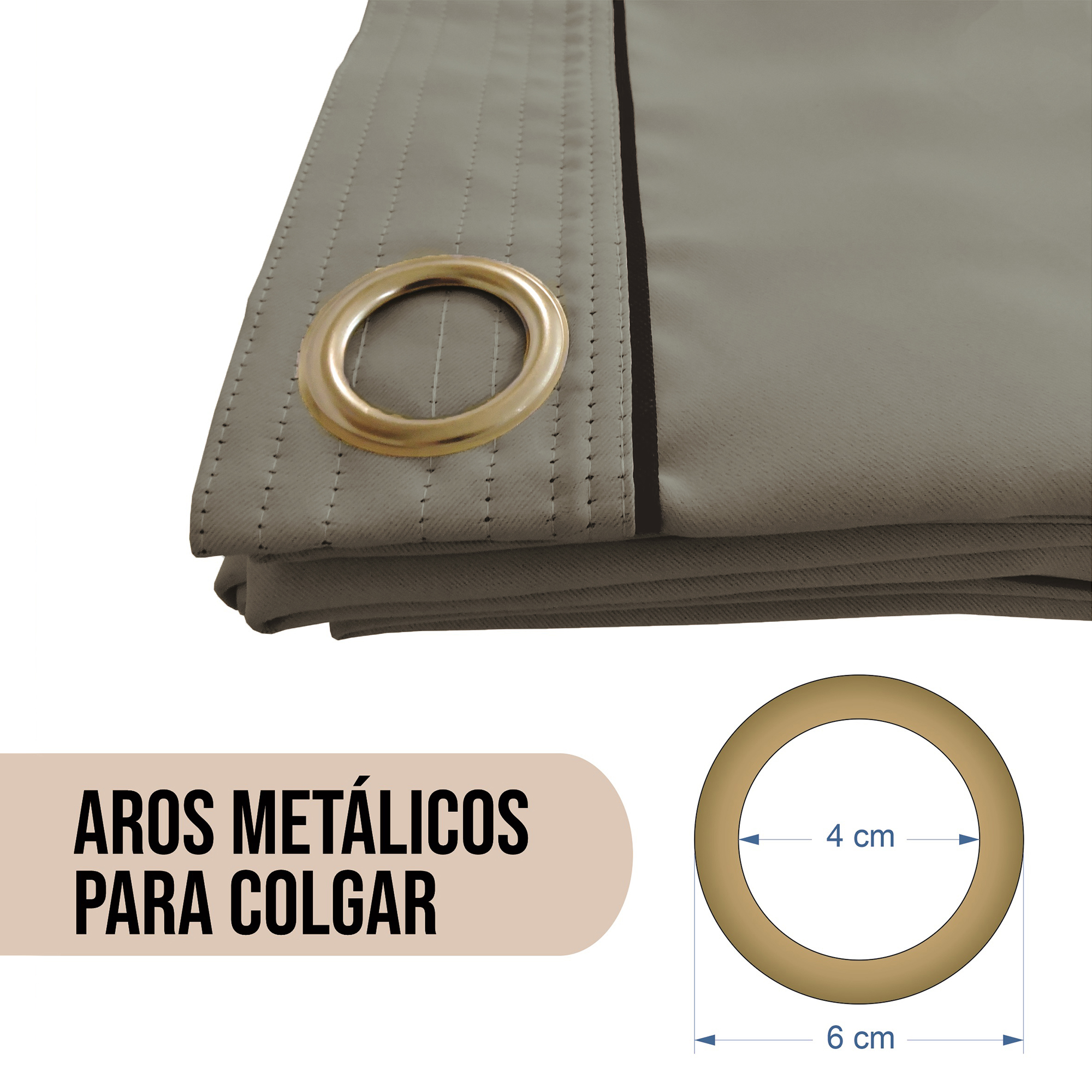 Foto 4 pulgar | Cortinas Black Out Lisas Aquila color Caqui Con Argollas