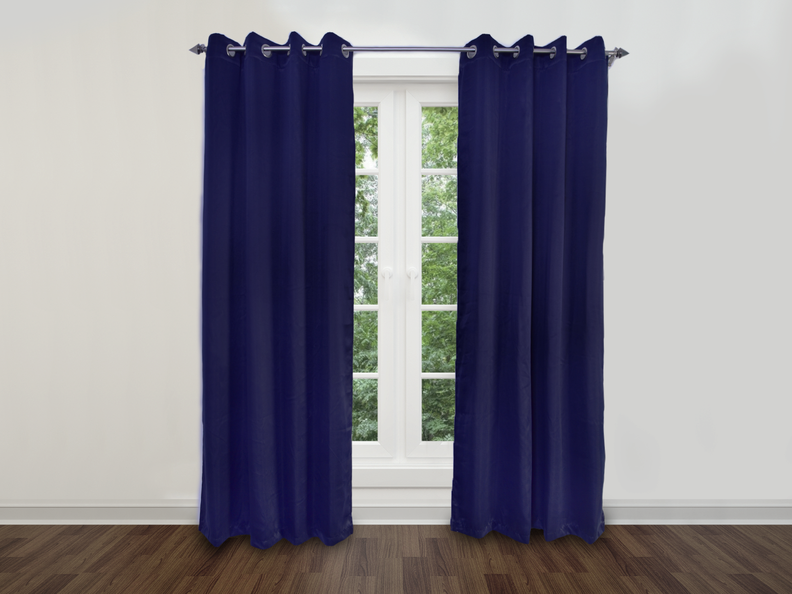 Cortina Energy Saver Azul Oscuro Satín Argollas Set 276x235 Dormireal