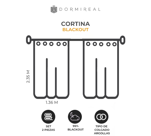 Foto 7 pulgar | Cortina Blackout Gold De Argollas Set 2 Pzas 276x235 Dormireal