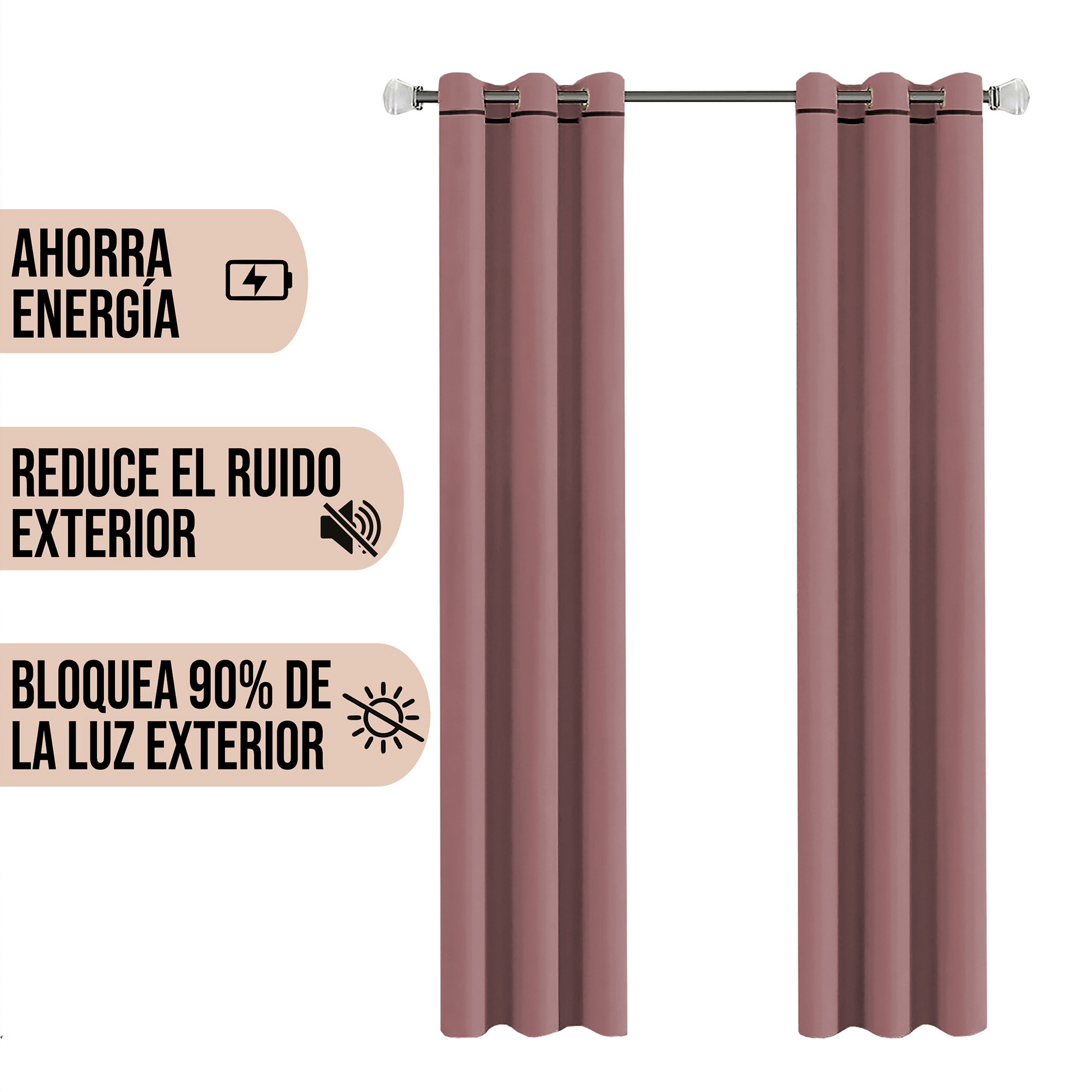Foto 3 pulgar | Cortinas Black Out Aquila C8080 color Rosa Palo Lisas con Argollas
