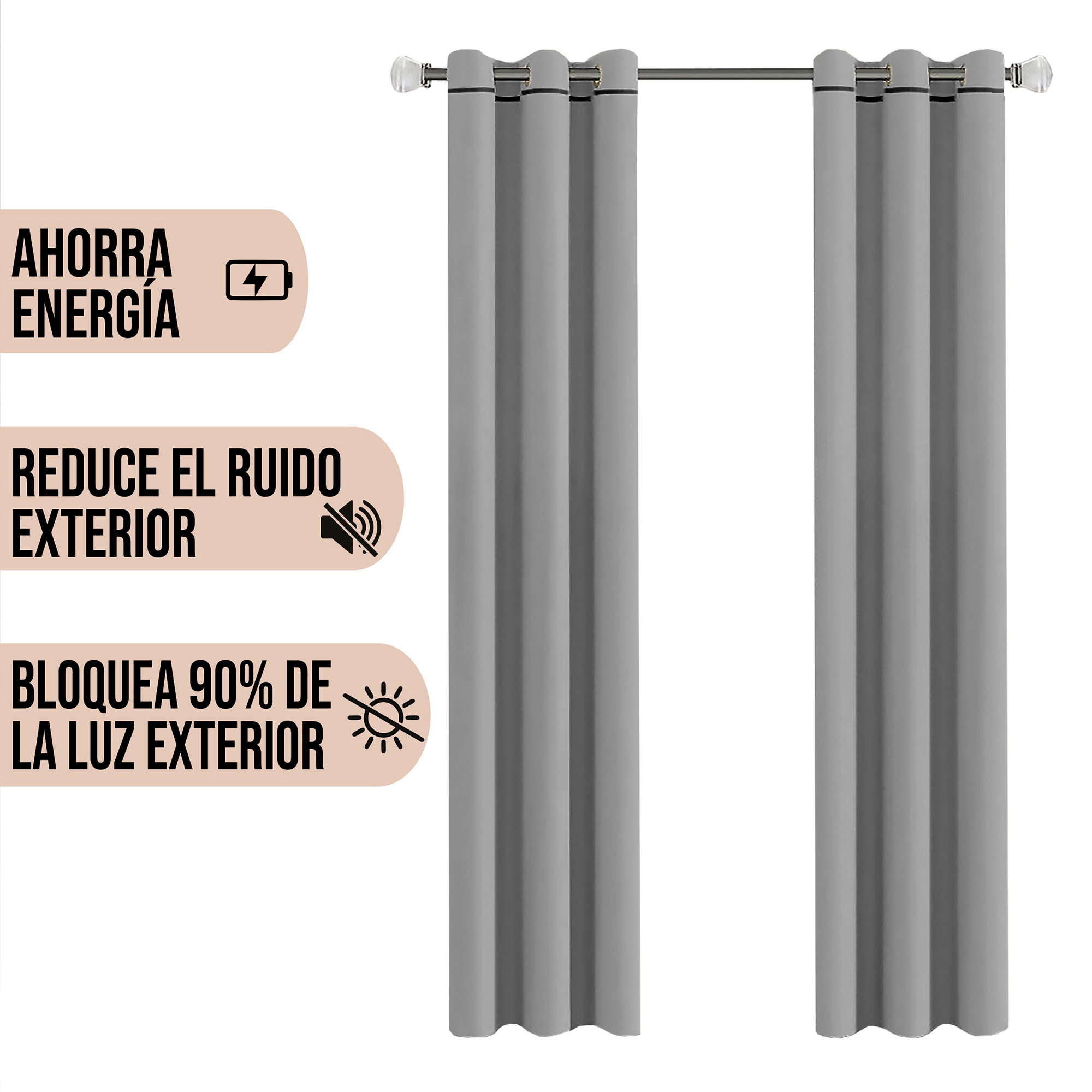 Foto 3 pulgar | Cortinas Black Out Aquila Lisa color Gris con Argollas