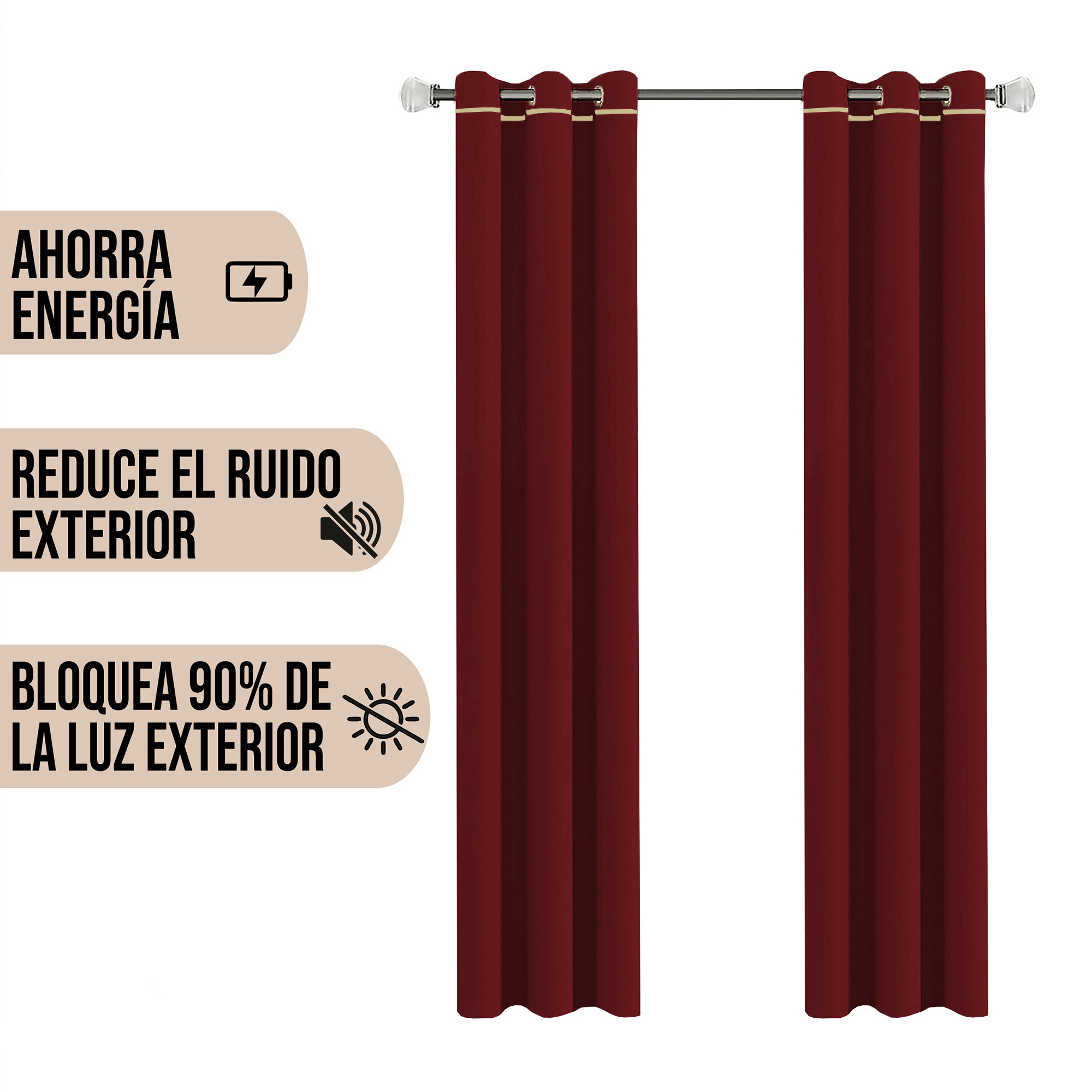 Foto 3 pulgar | Cortinas Black Out Lisa color Tinto Aquila Con Argollas