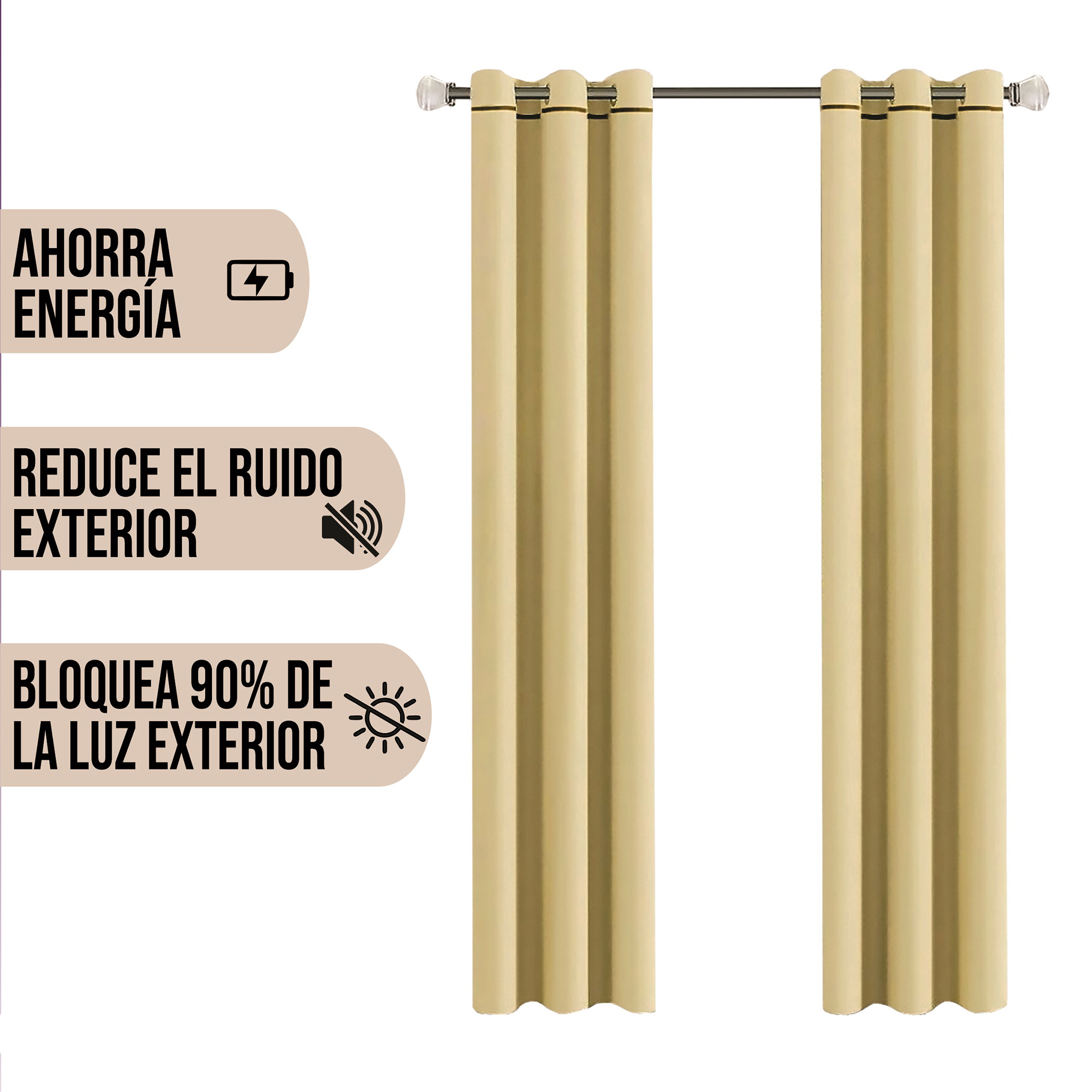 Foto 3 pulgar | Cortinas Aquila Black Out Lisa Beige con Argollas 2.20 X 2.75