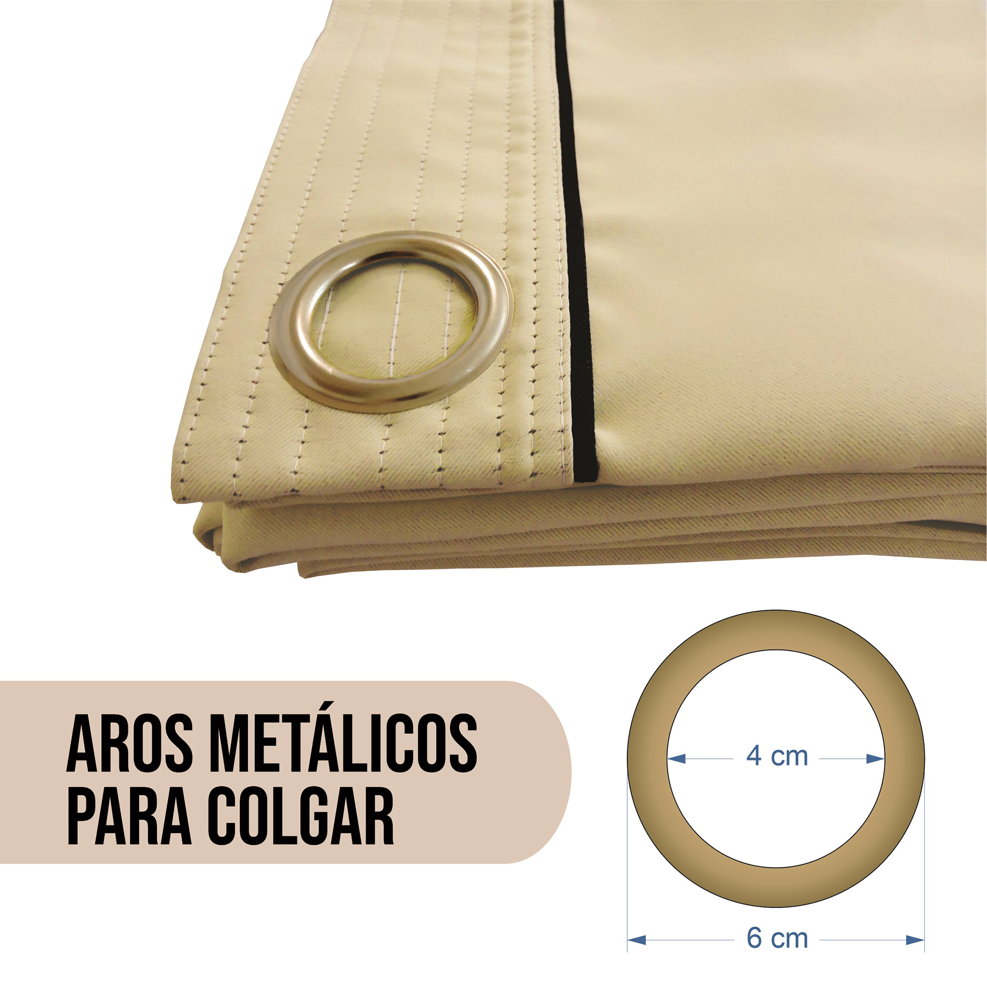 Foto 4 pulgar | Cortinas Aquila Black Out Lisa Beige con Argollas 2.20 X 2.75