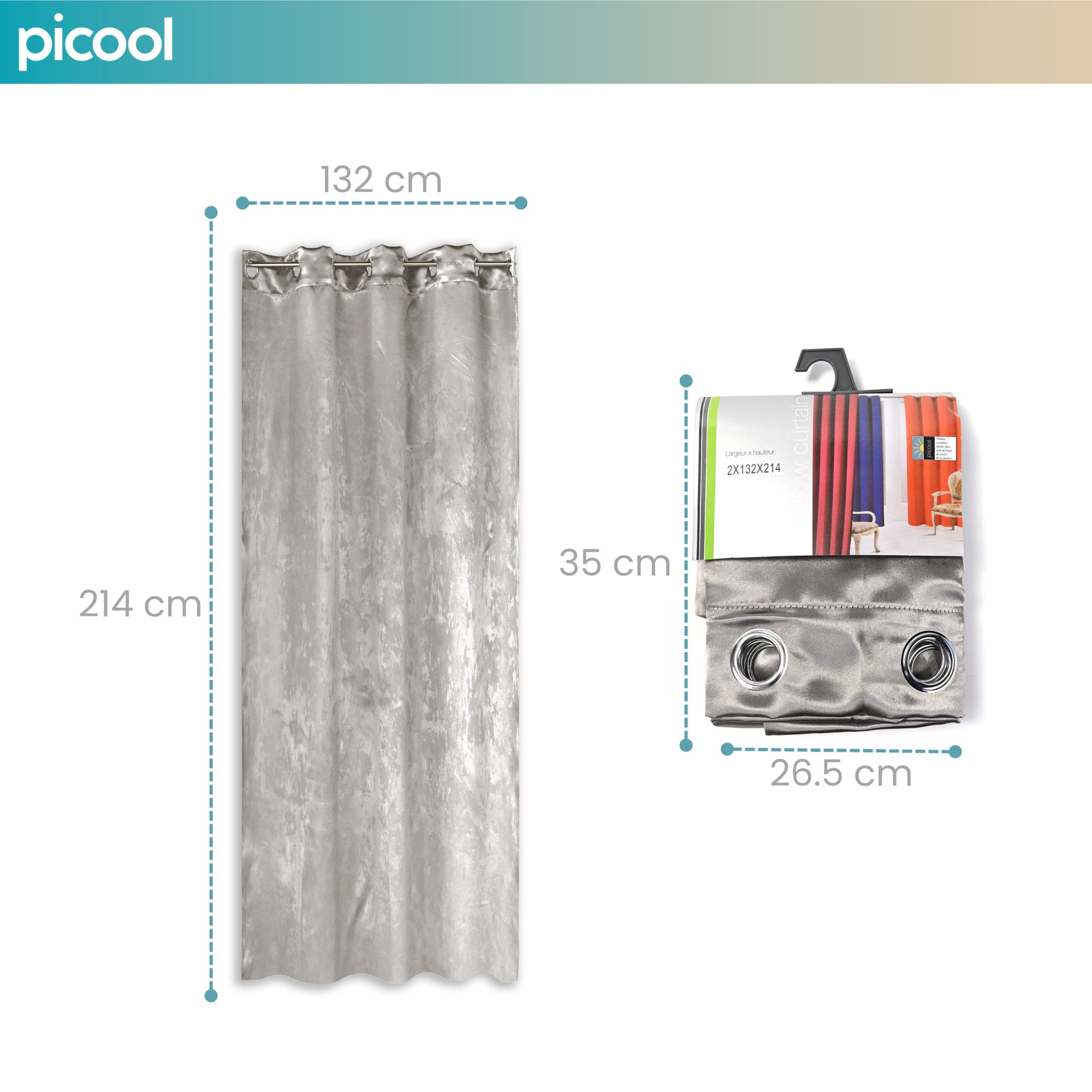 Foto 4 pulgar | Cortinas para Ventana Picool JM2545 color Gris Blackout Aislamiento 132 X 214 CM 2 PZAS