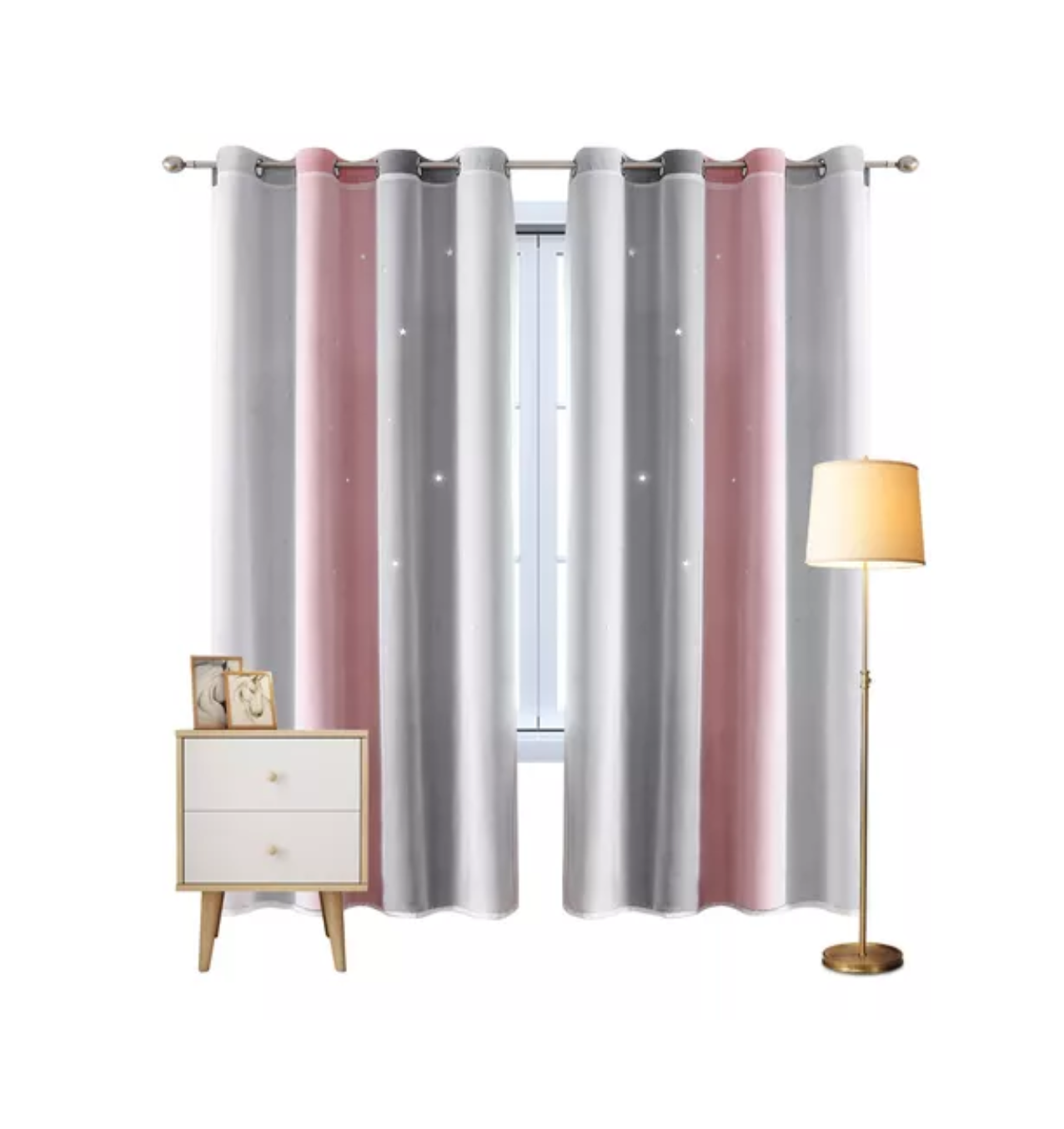 Cortinas Blackout 200  x 130 cm 2 Paneles Rosa y Gris