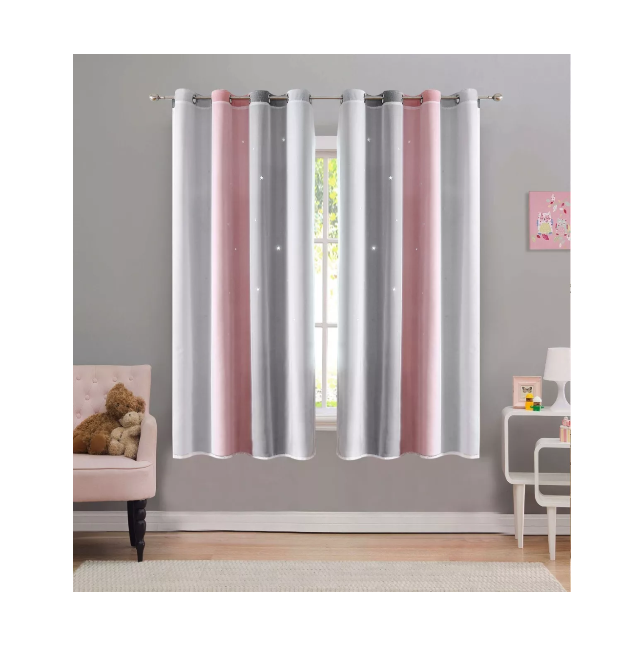 Foto 3 pulgar | Cortinas Blackout 200  x 130 cm 2 Paneles Rosa y Gris