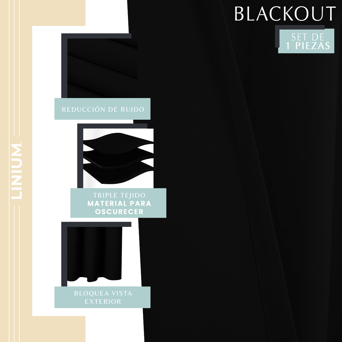 Foto 6 pulgar | Cortinas Linium Blackout Negras Protección Aislante