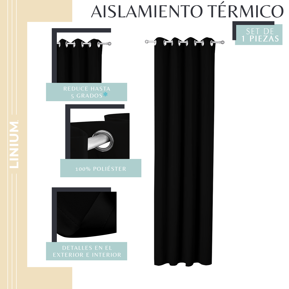 Foto 8 pulgar | Cortinas Linium Blackout Negras Protección Aislante