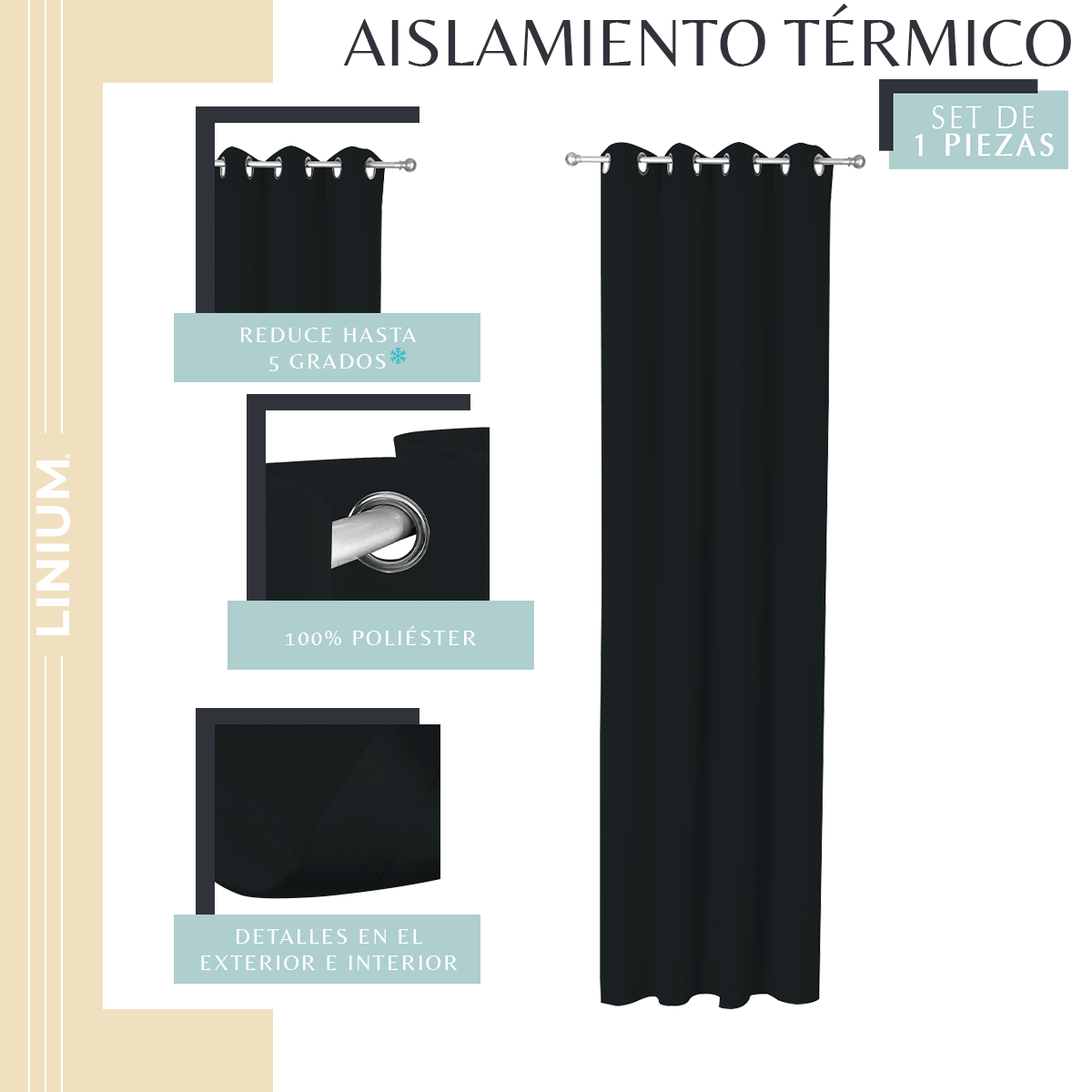 Foto 8 pulgar | Cortina Linium Blackout Gris Oxford Triple Protección Aislante