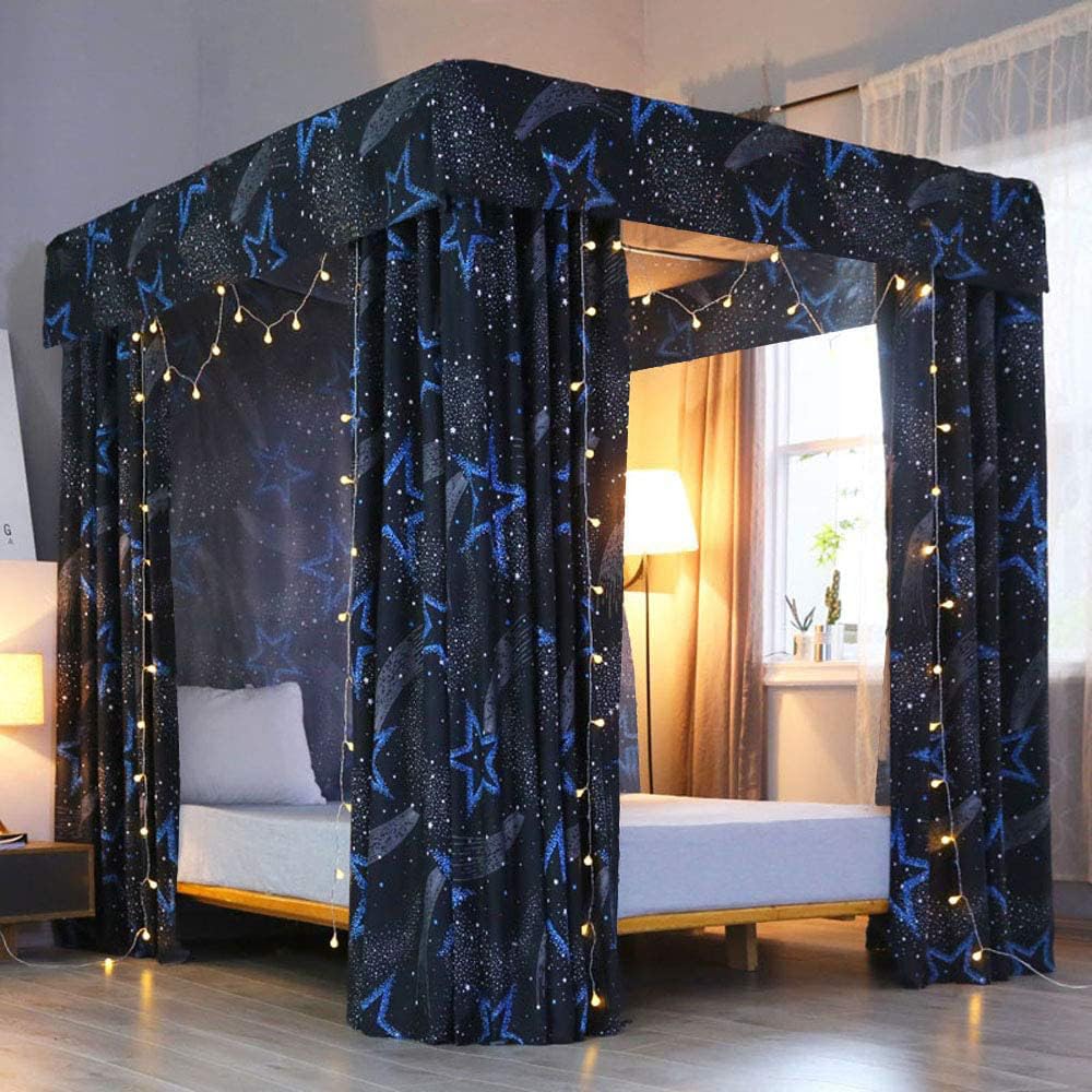 Cortinas De Cama Con Dosel Mengersi Galaxy Star, Tamaño Doble - Venta Internacional.