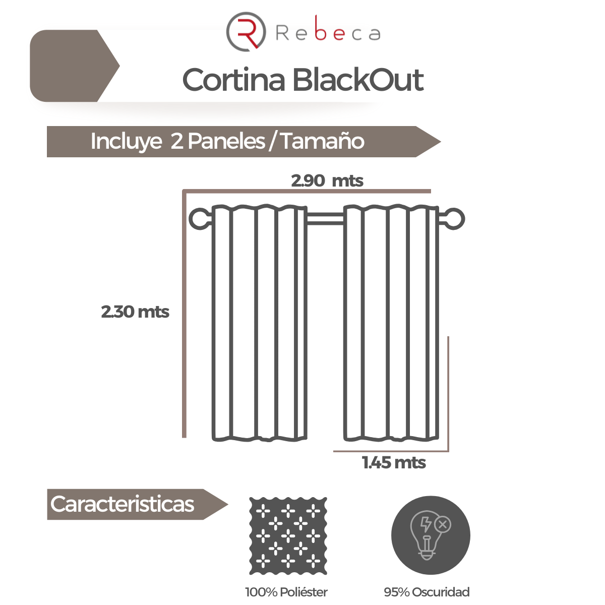 Foto 7 pulgar | Cortina Blackout Rebeca -2 Paneles Calidad Premium 95% Oscuridad -290 X 230 Cm – Café
