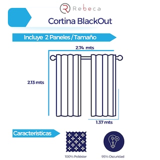 Foto 6 | Cortina Blackout Rebeca -2 Paneles Calidad Premium 95% Oscuridad -274 X 213 Cm – Azul Celeste