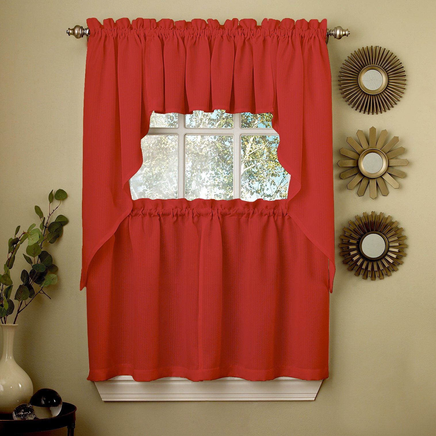 Foto 2 pulgar | Set De Cortinas De Cocina Sweet Home Collection Ribcord Red - Venta Internacional.