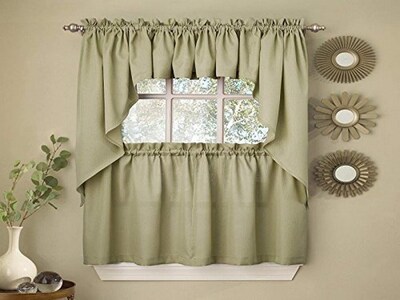 Foto 1 | Cortinas De Cocina De La Colección Sweet Home Opacas Con Cordón Acanalado, Color Salvia - Venta Internacional.
